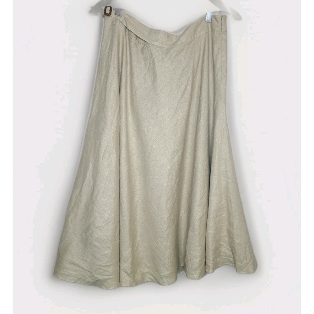 Vtg Lauren Ralph Lauren Tan Linen Skirt 16 Midi A-line Classic Feminine